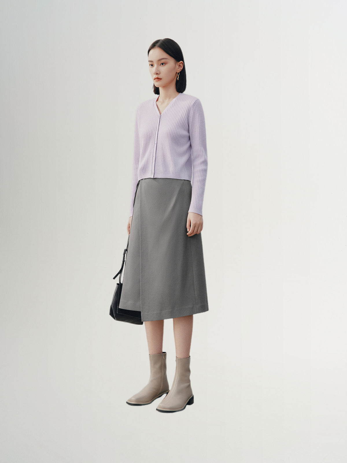 Grey A-line mid-length wool skirt