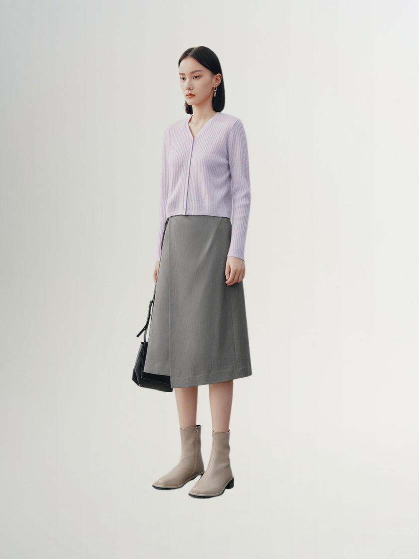 Grey A-line mid-length wool skirt