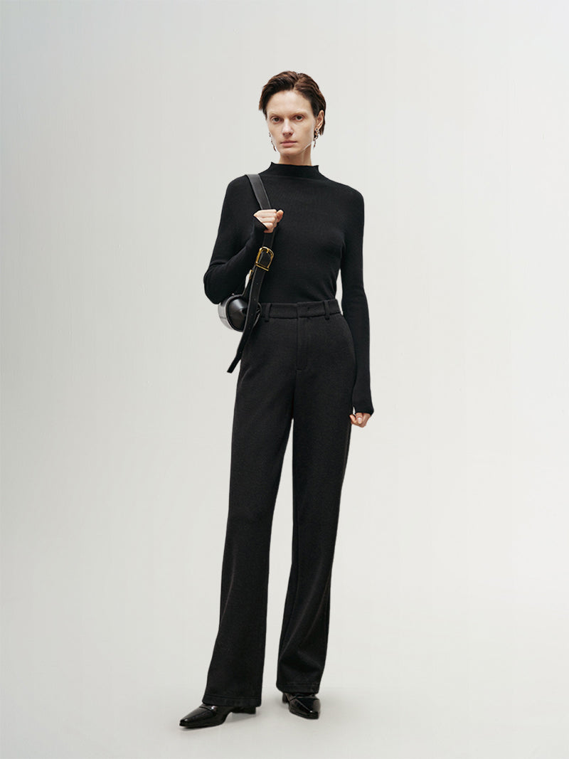 Black high-waisted straight pants - Boot Cut