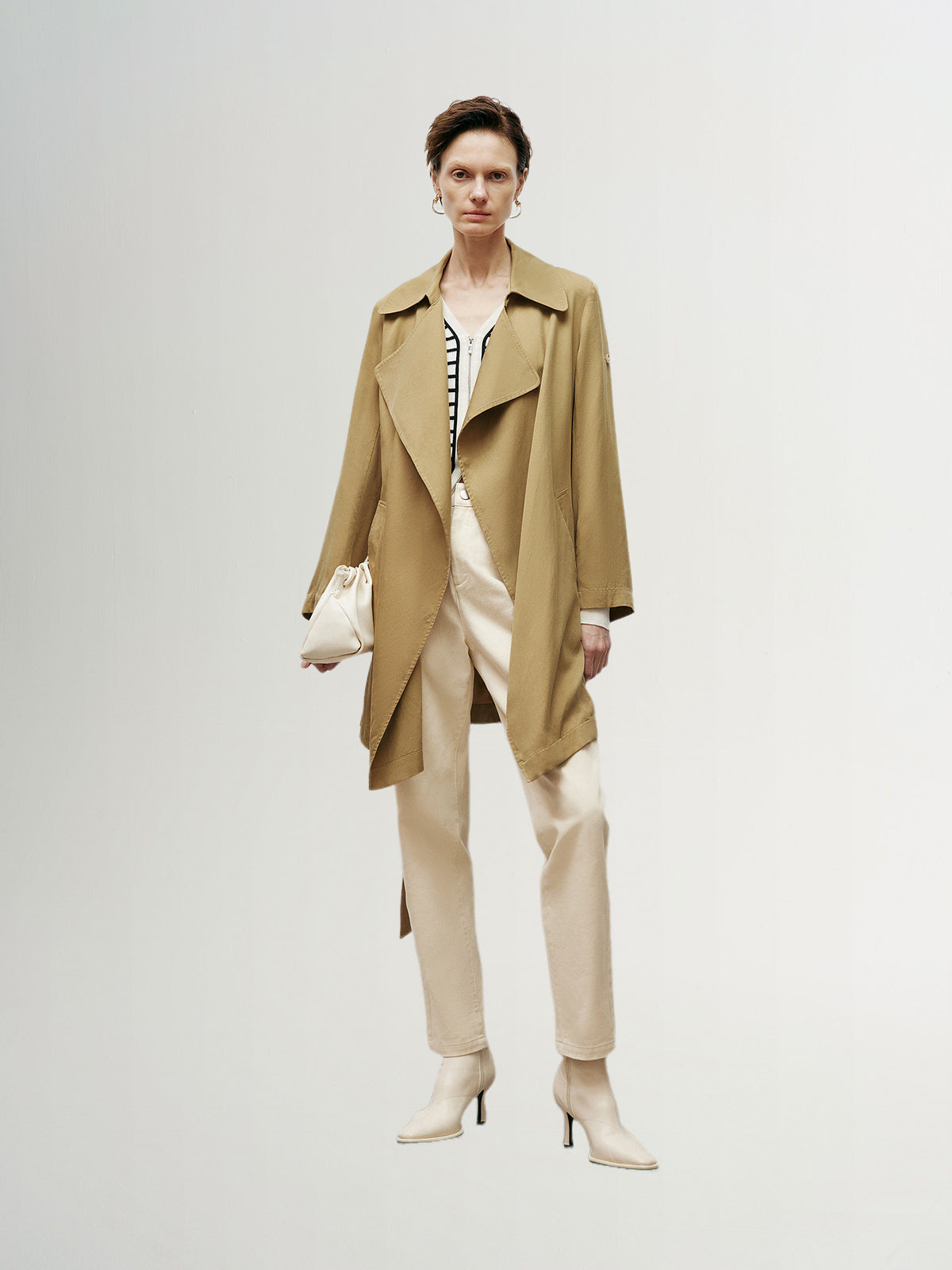 Women's Khaki Lapel Double Breasted Trench Coat with Belt