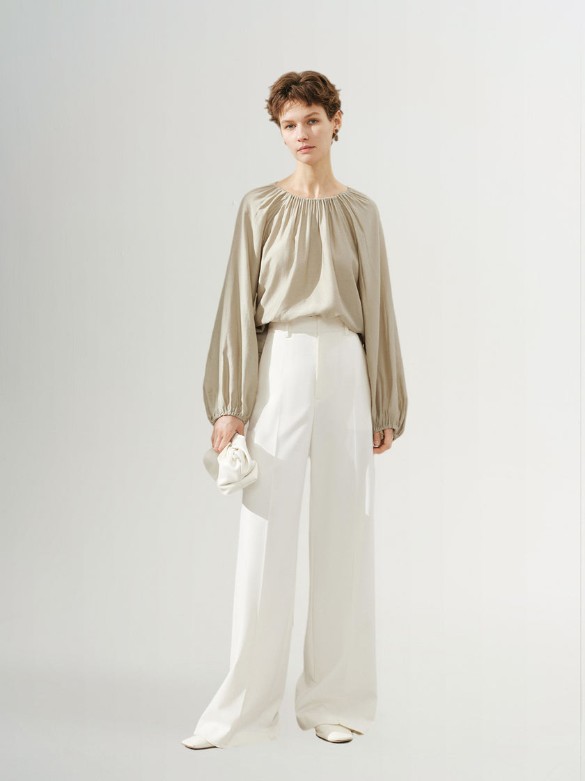 White wide high waisted suit pants