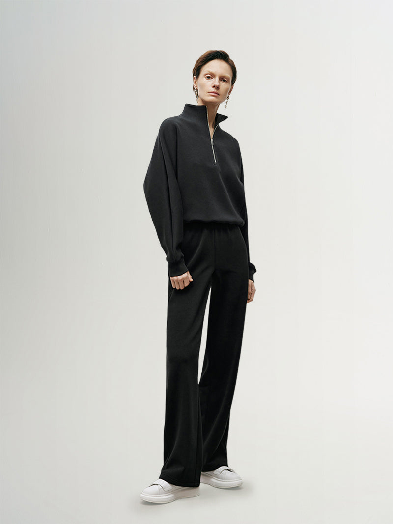 Black straight pants with elasticated waist