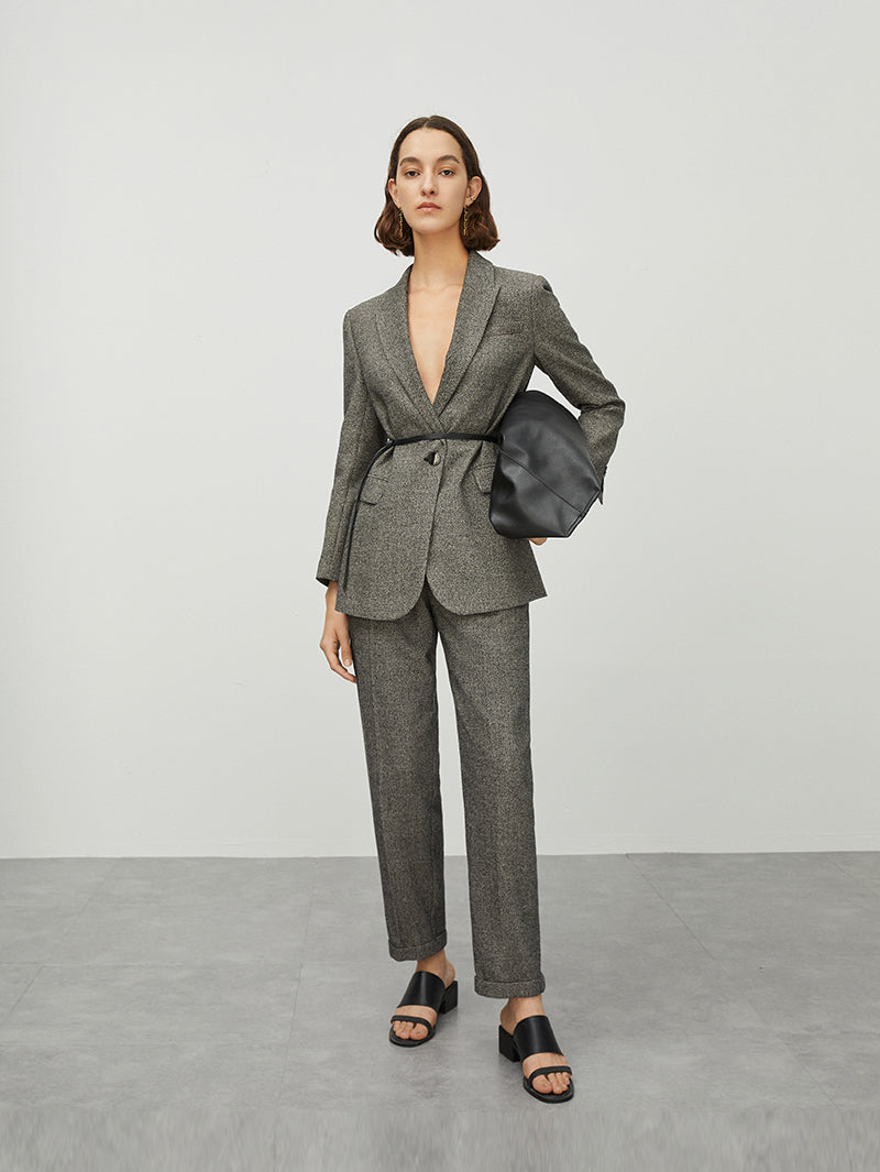 Women's Gray Peak Lapel Single Breasted Blazer