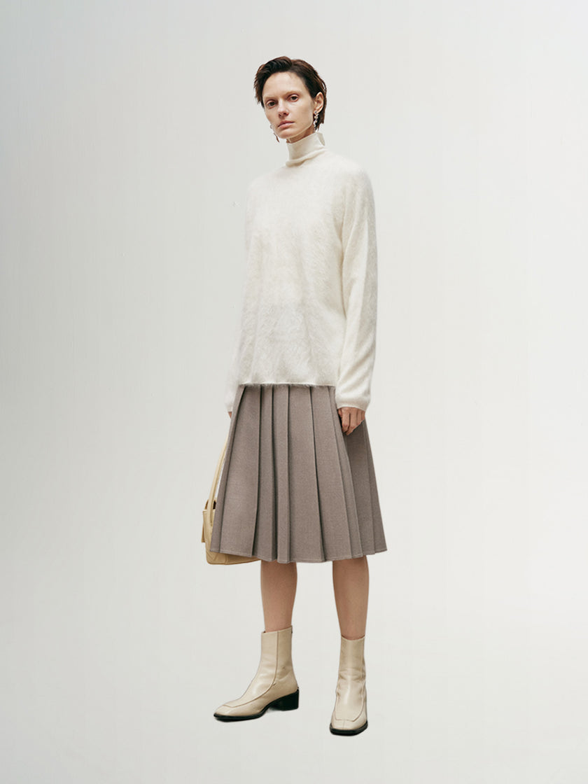 Women's White Casual Round Neck Cashmere Sweater
