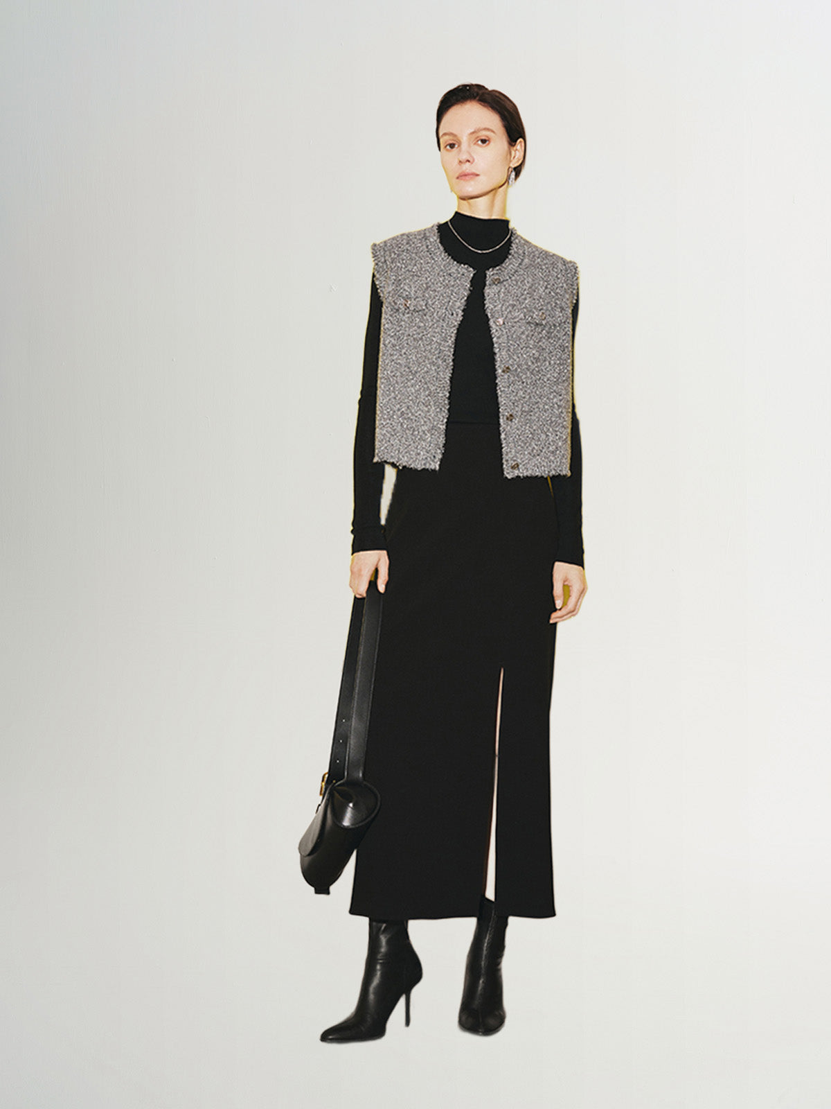 Tweed sleeveless vest