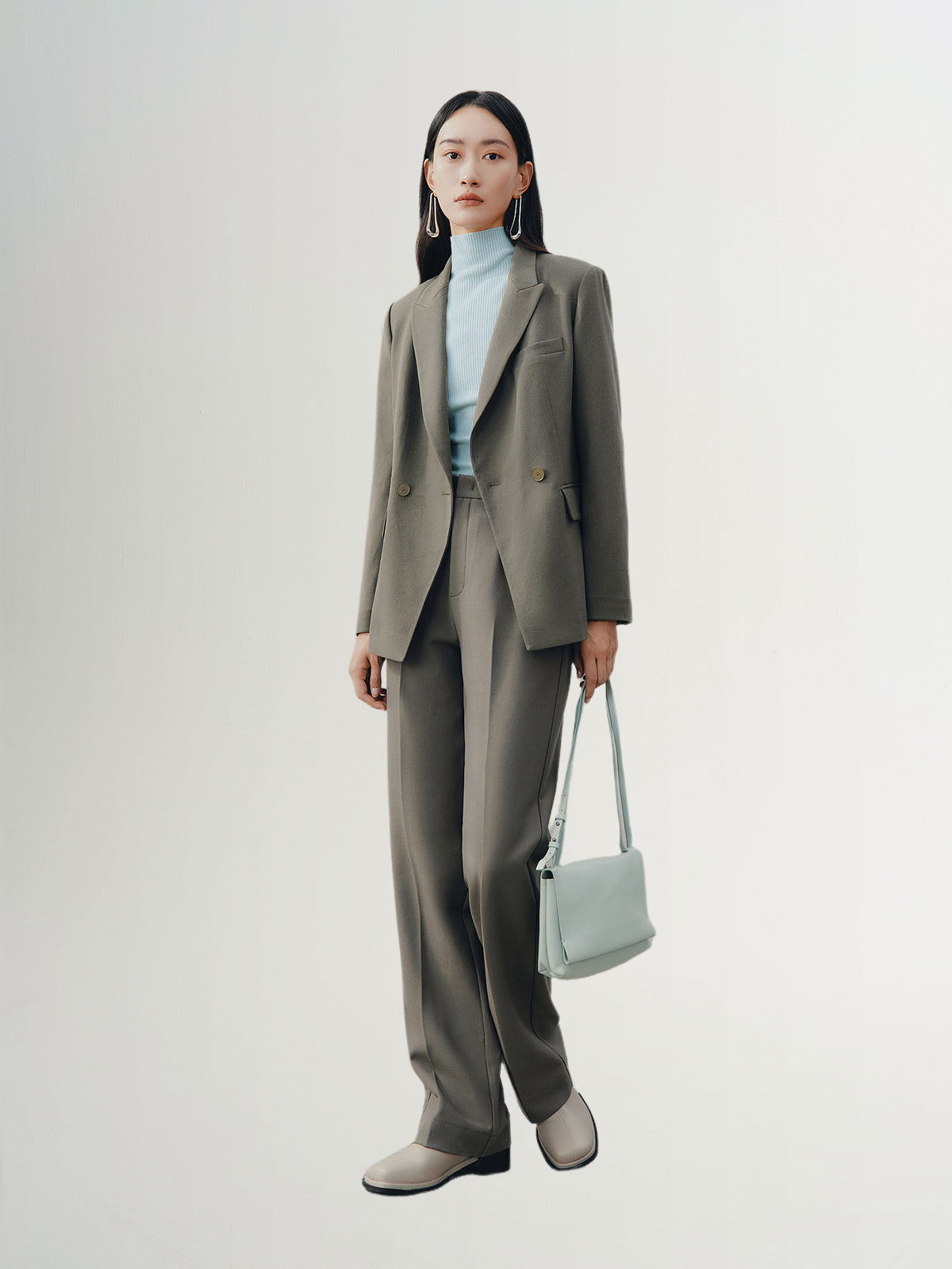 Women's Gray Peak Lapel Double Breasted Blazer Jacket