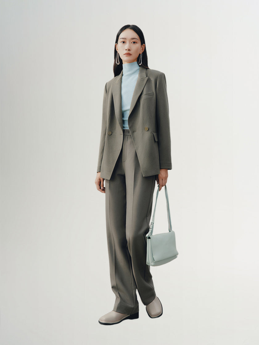 Women's Gray Peak Lapel Double Breasted Blazer Jacket