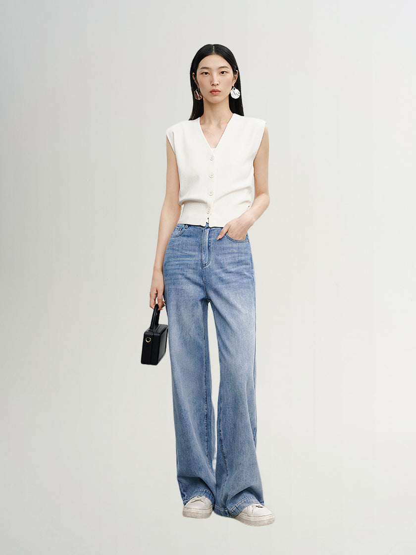 Straight blue denim cotton jeans