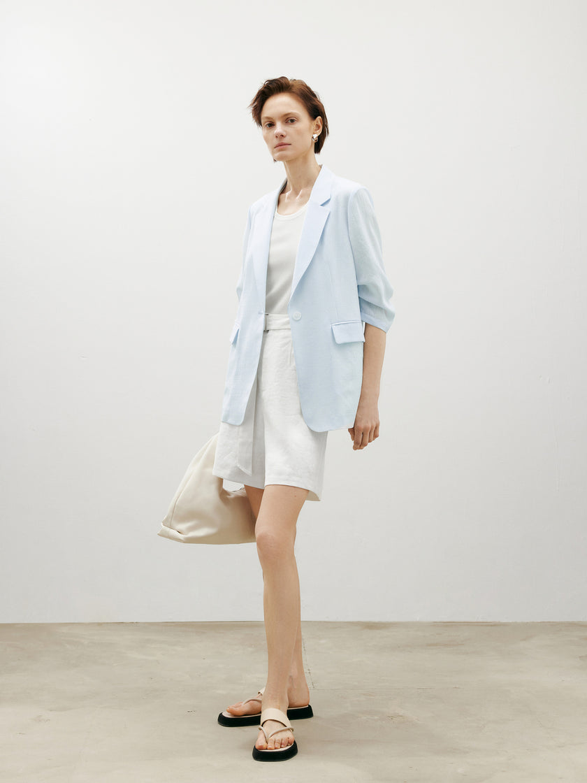 White linen shorts