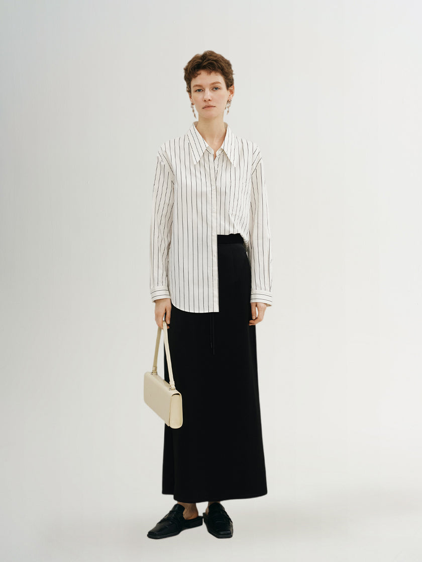 White striped shirt with pointed collar