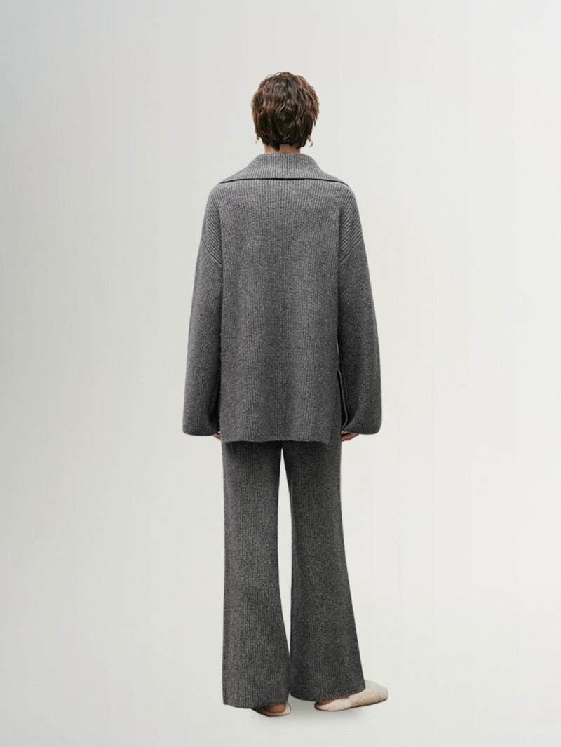 Women's Gray Wide Leg 100% Wool Knitted Pants