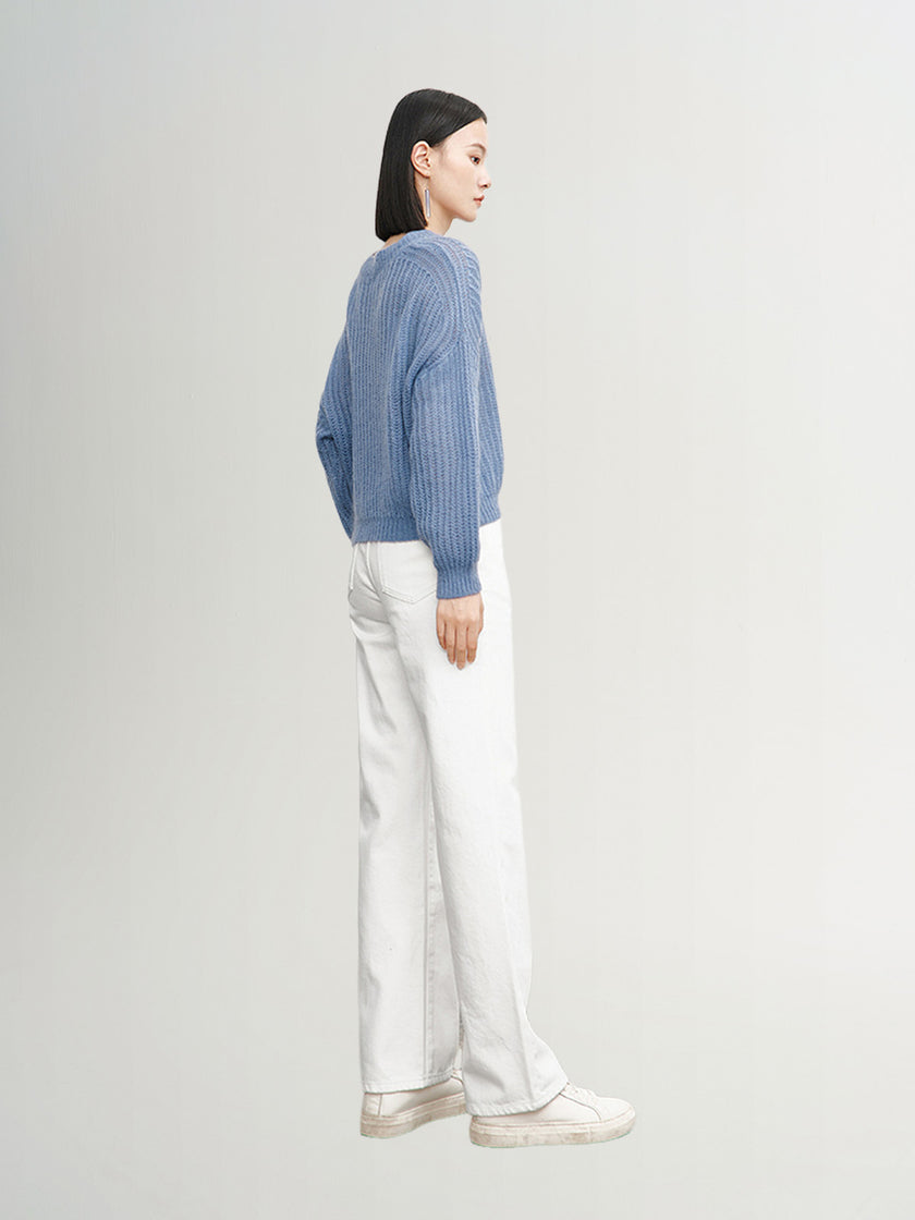 White cotton wide leg denim jeans