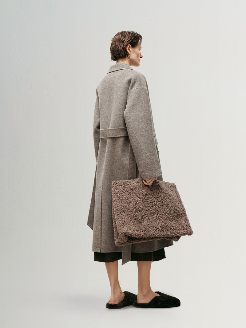 Grey sheepskin and alpaca wool coat