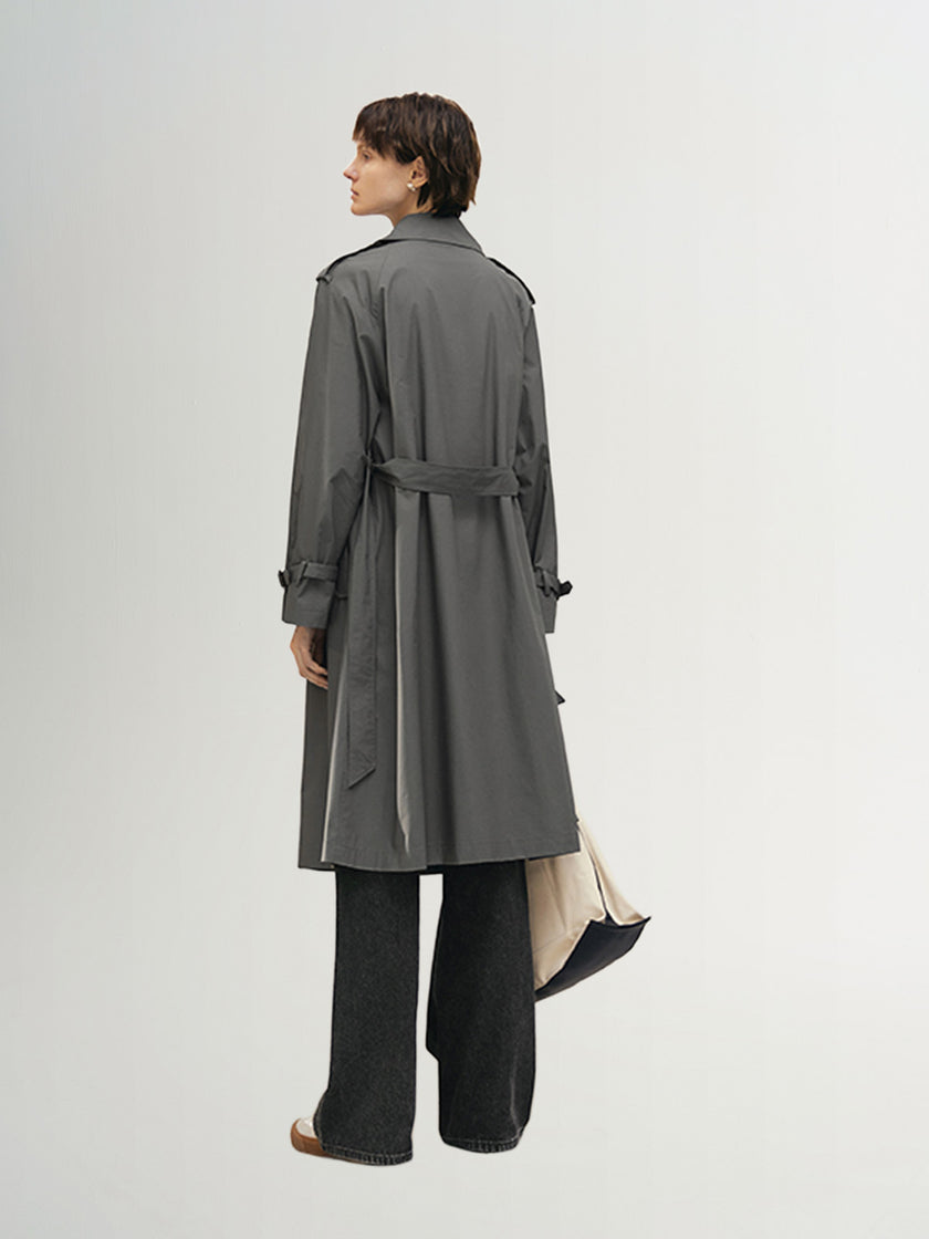 Smoke gray winter coat with collar, double breasted