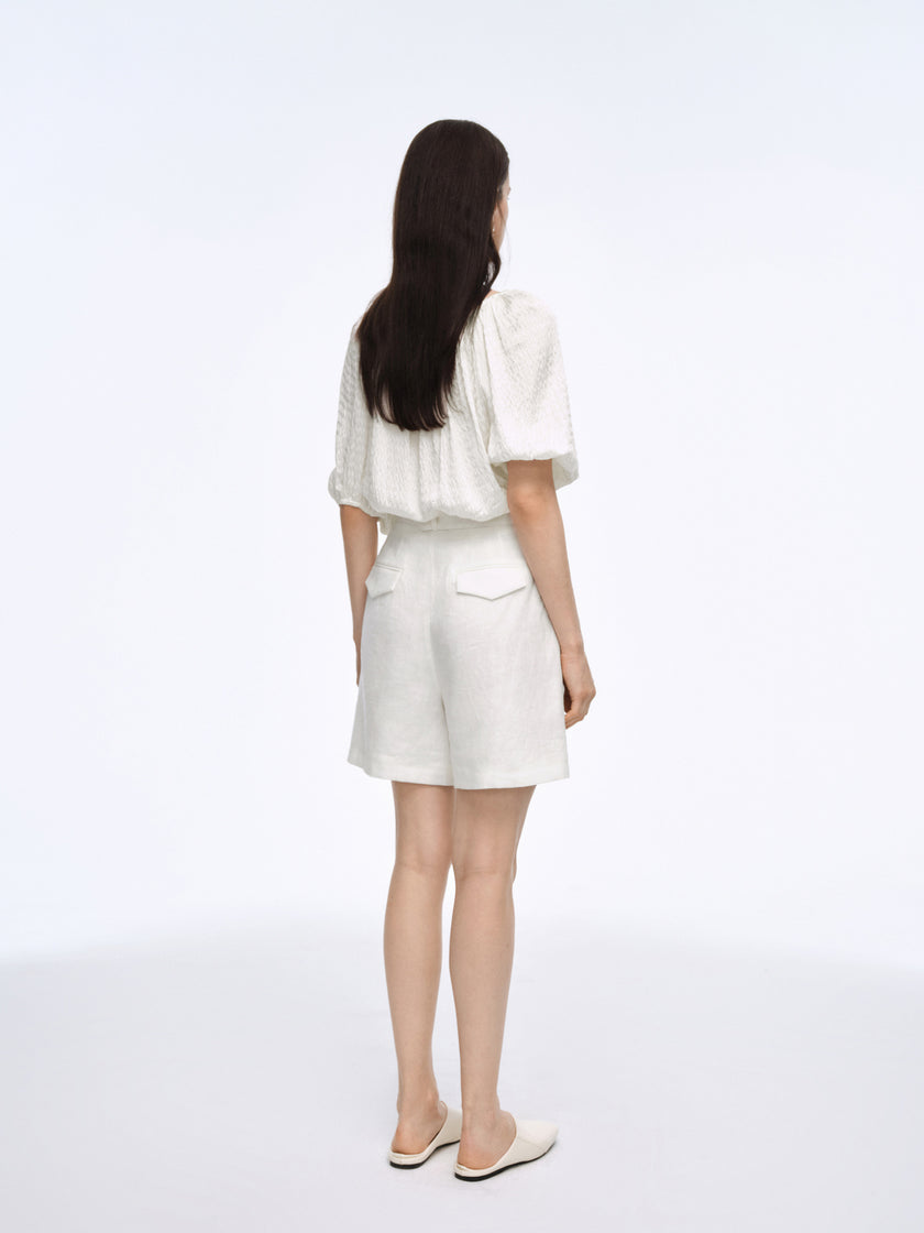 White linen shorts