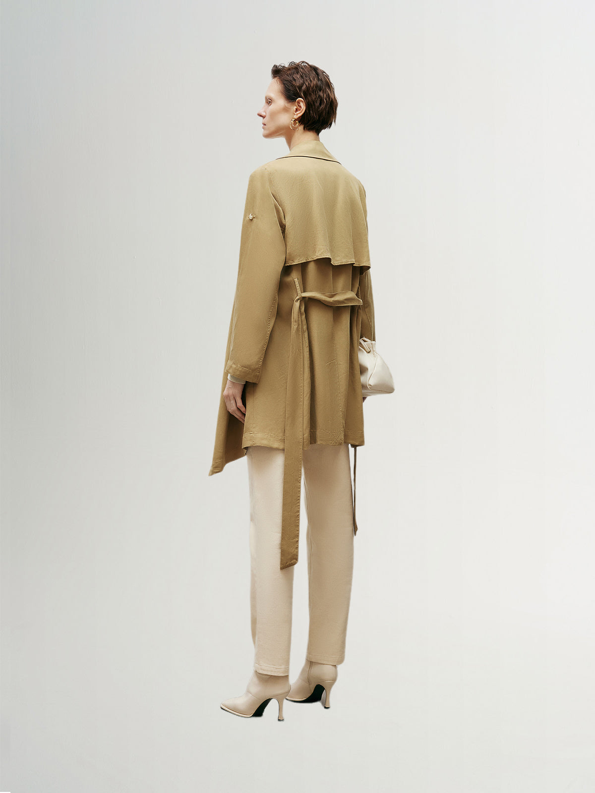 Women's Khaki Lapel Double Breasted Trench Coat with Belt