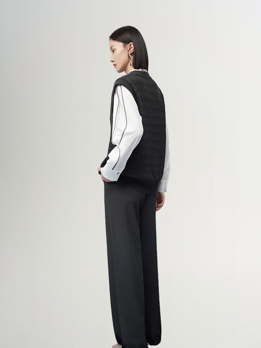 Dark gray V-neck knitted vest