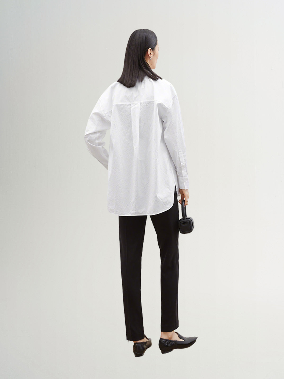 Women's White Classic Collar Pattern Long Sleeve Shirt