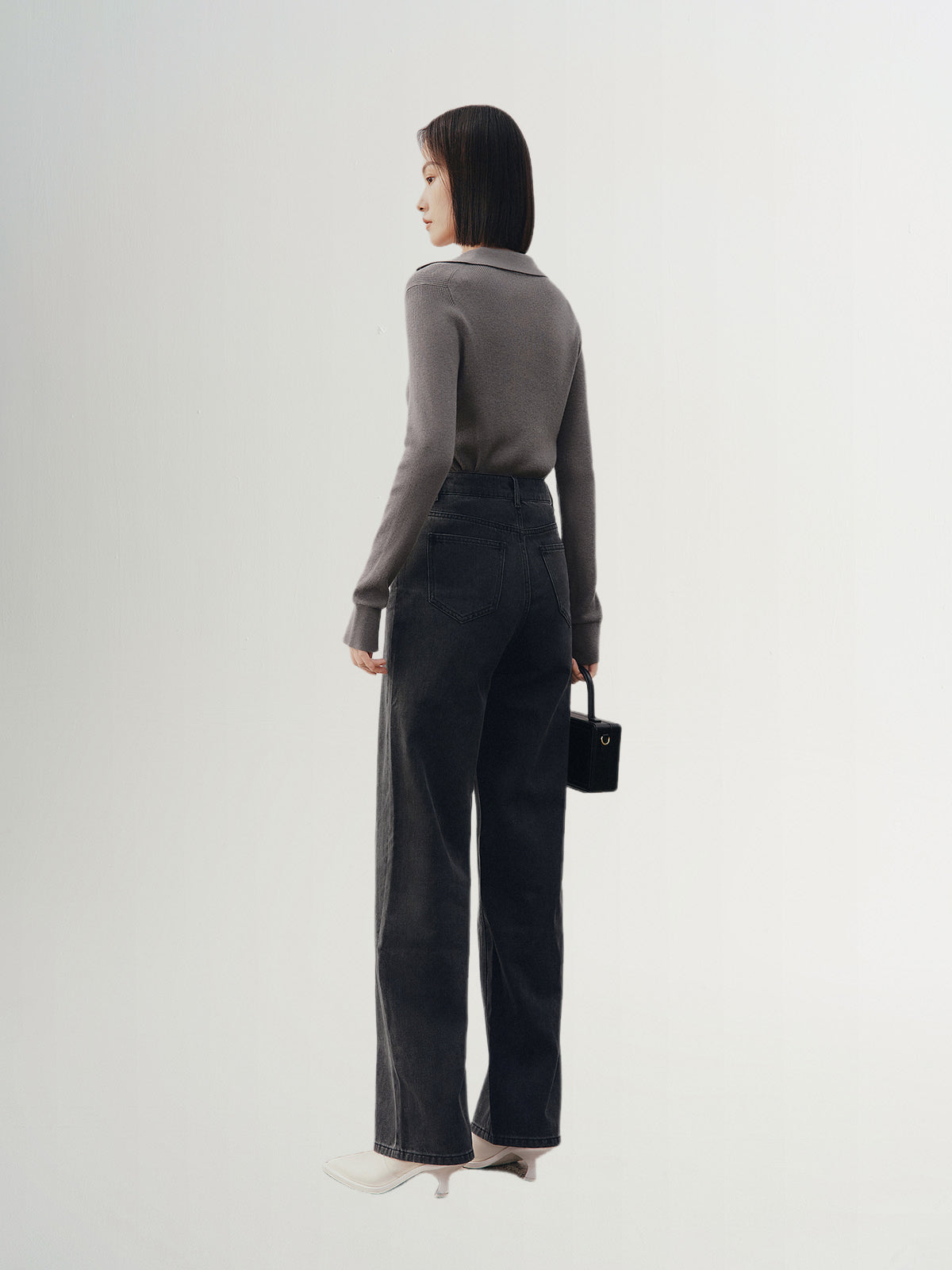 Women's Gray Polo Neck Long Sleeve Kintwear