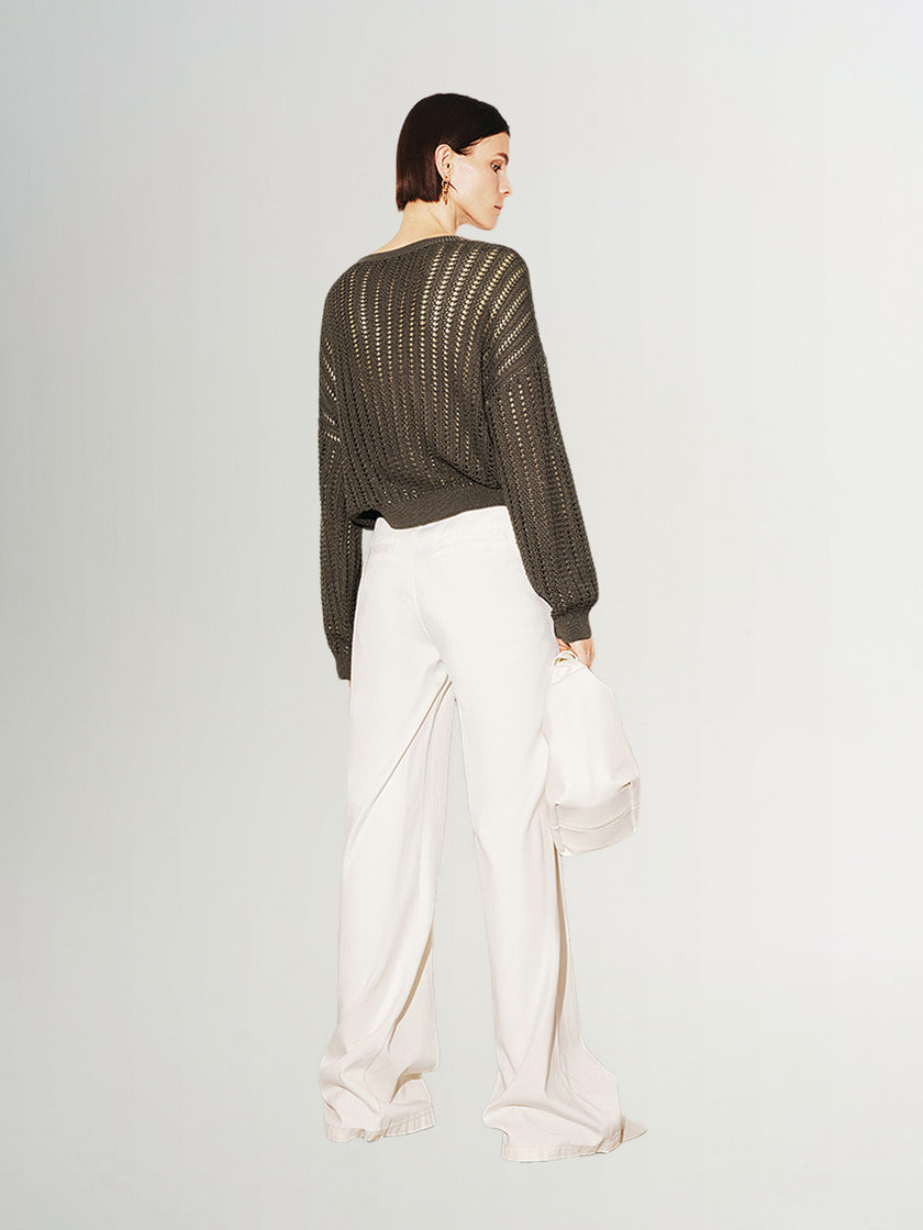 White cotton wide-leg jeans