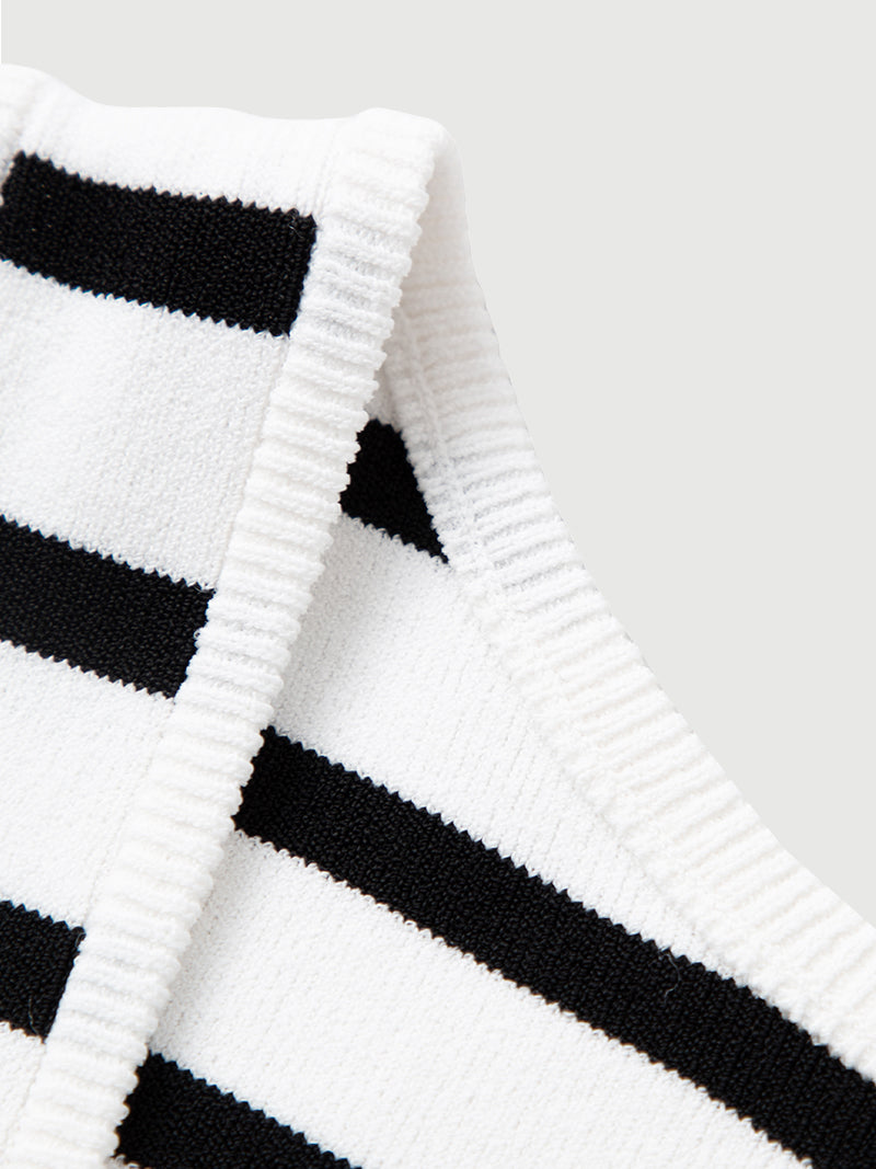 Women's Black Round Neck Stripe Knitted Vest