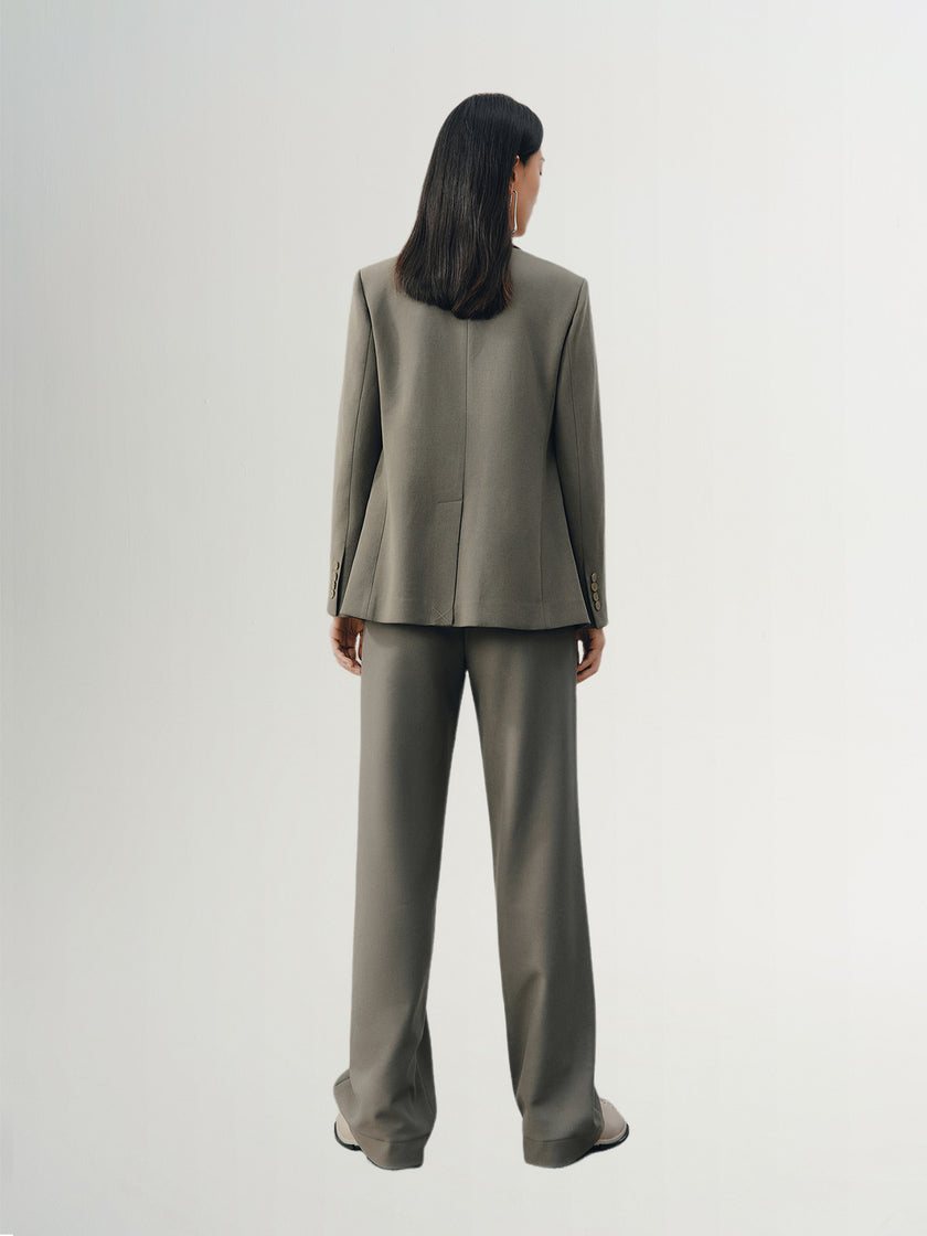 Women's Gray Peak Lapel Double Breasted Blazer Jacket