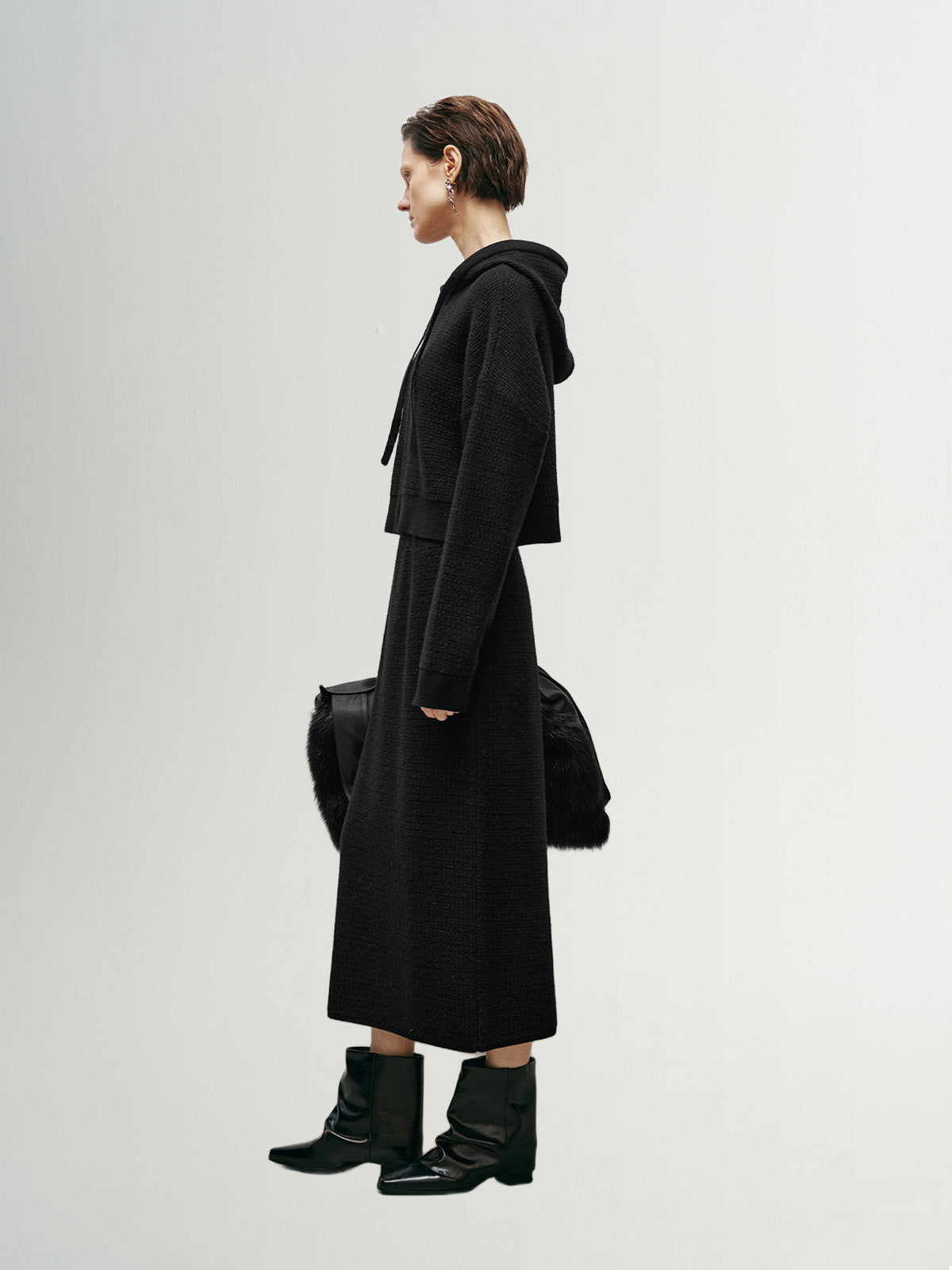 Black and shiny long knitted skirt