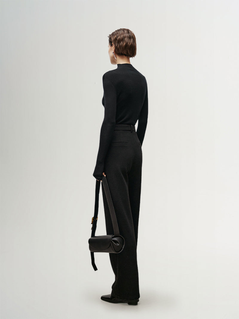 Black high-waisted straight pants - Boot Cut