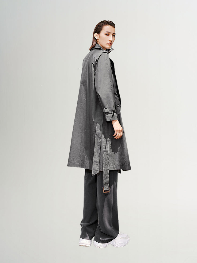 Grey cotton trench coat, double-breasted