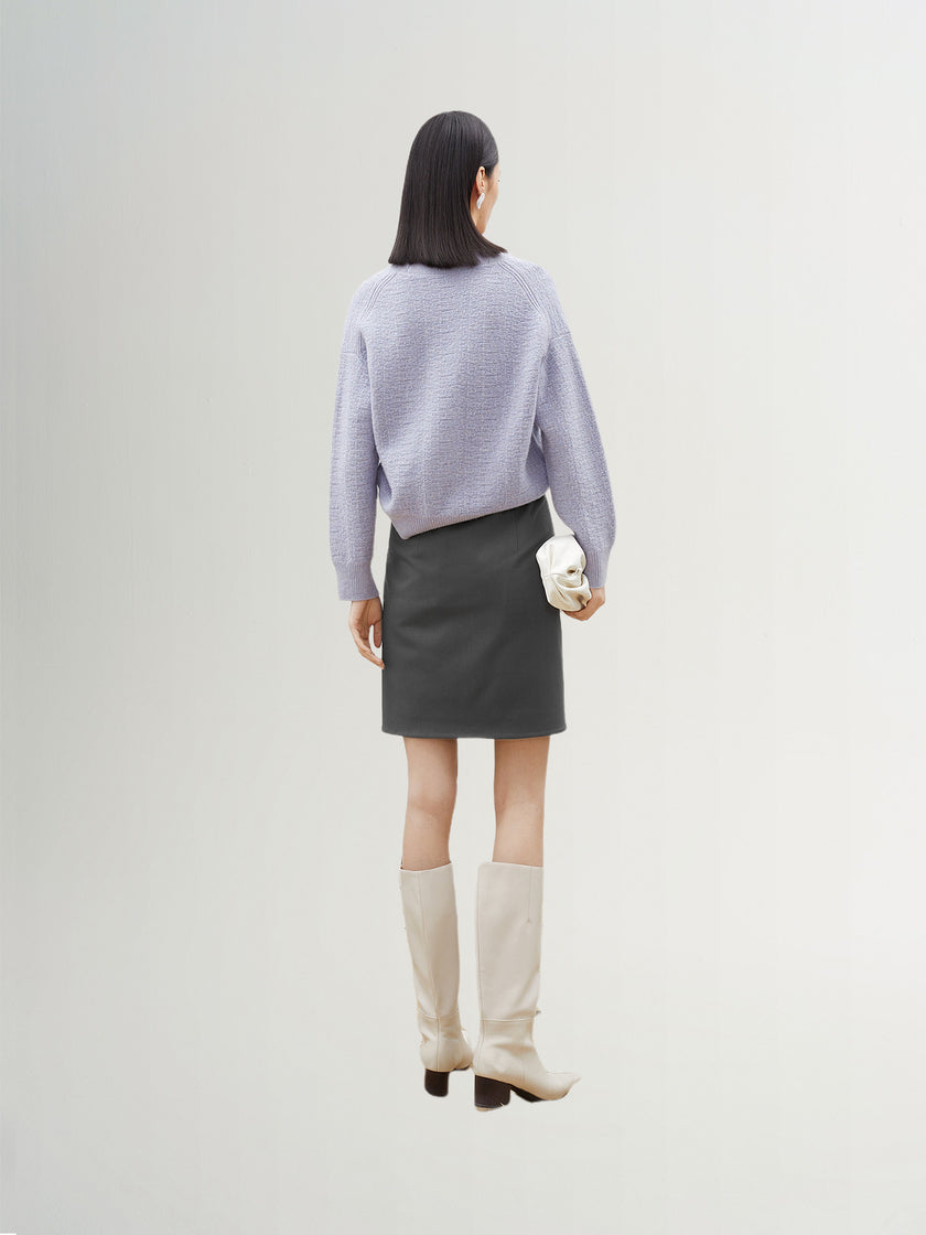 Women's Gray Straight Fit Middle Length Skirt
