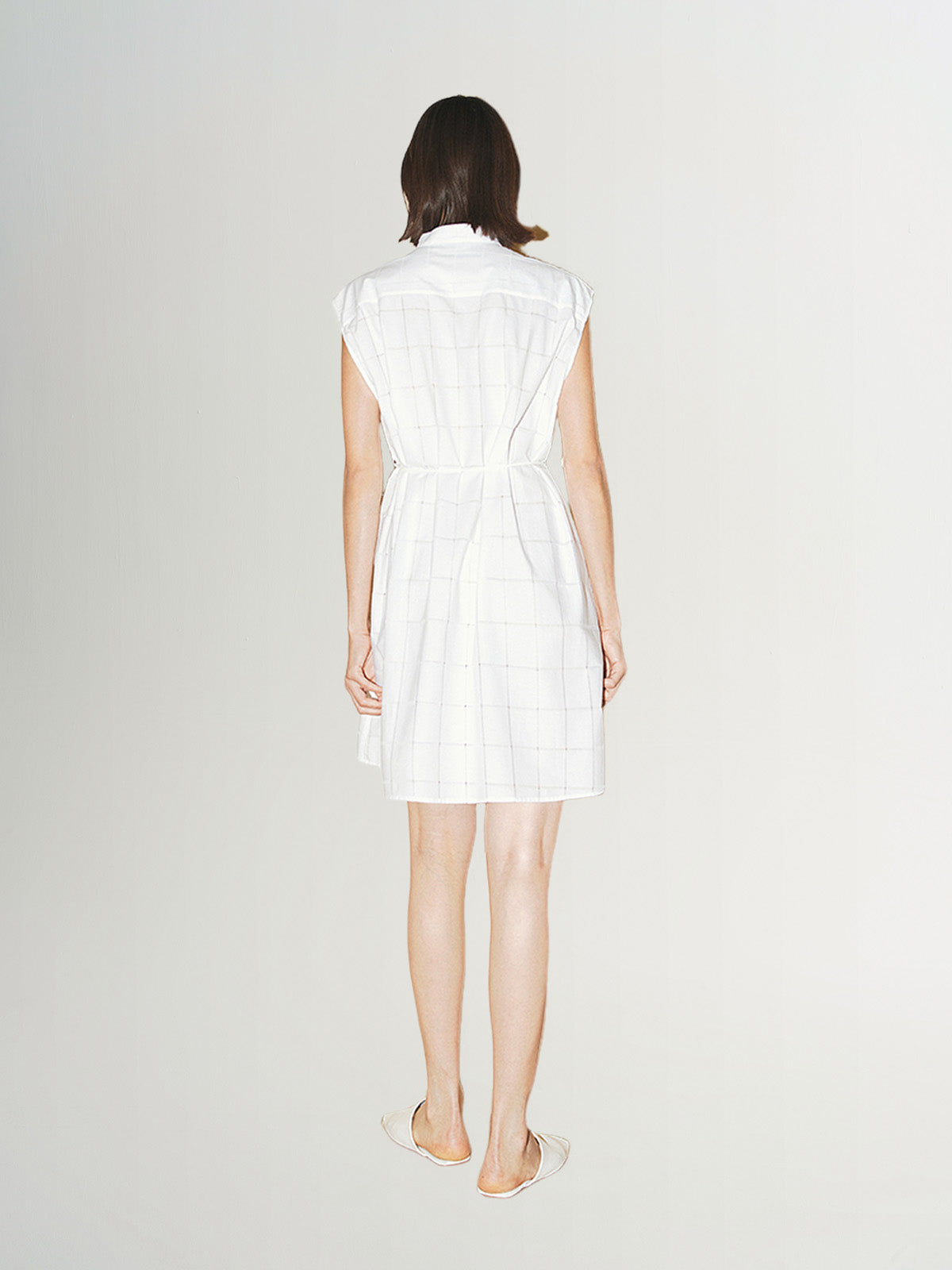 Women's Pure White Stand Collar 100% Cotton within Slip Together Dress