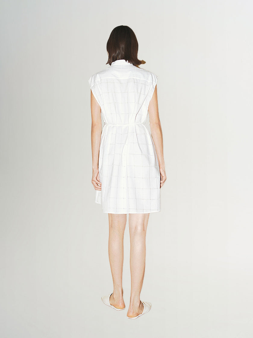 Women's Pure White Stand Collar 100% Cotton within Slip Together Dress