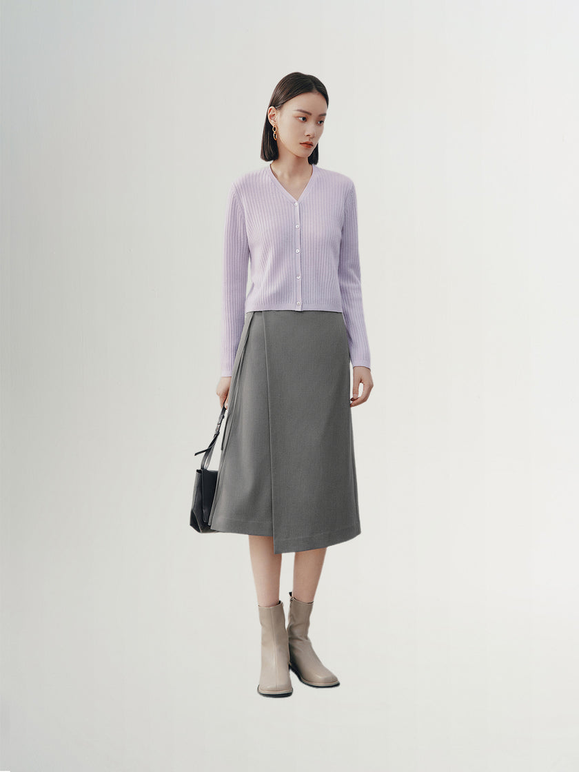 Grey A-line mid-length wool skirt