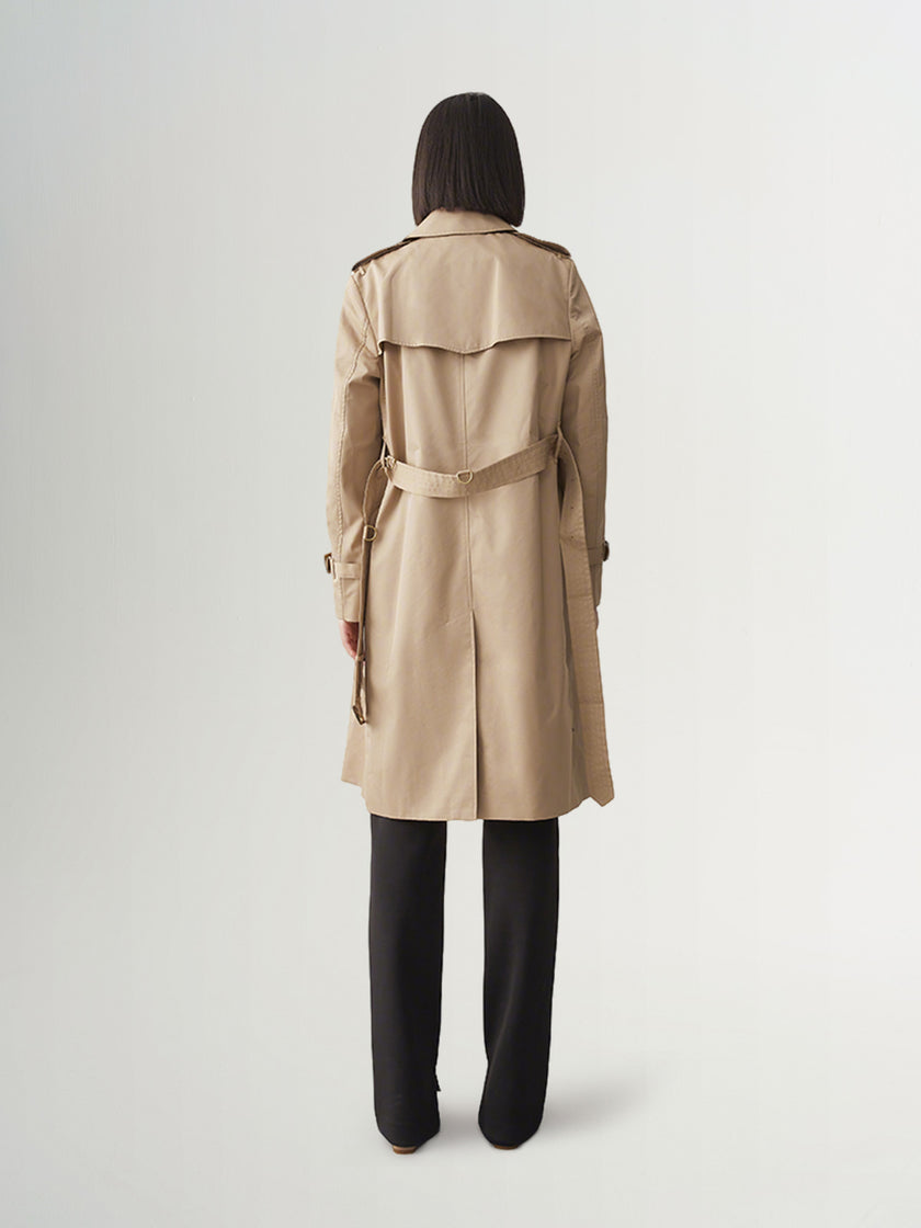 Women's Khaki Double Breasted Long Trench Coat Belt