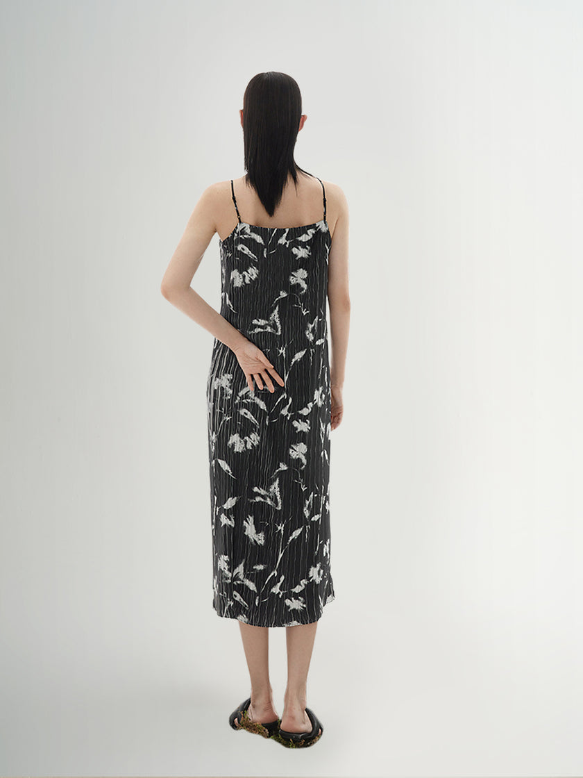 Black floral print strappy dress