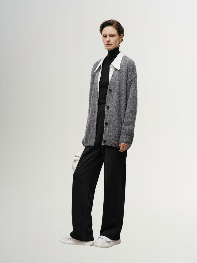 Women's Gray V Neck Button Down Sweater Cardigan