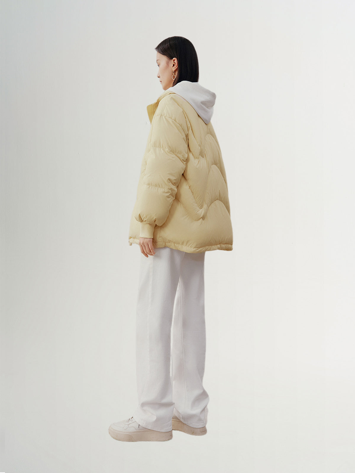 Women's Light Yellow Stand Collar Goose Puffer Jacket