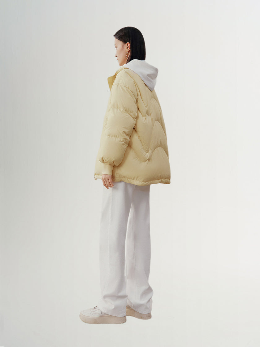 Women's Light Yellow Stand Collar Goose Puffer Jacket