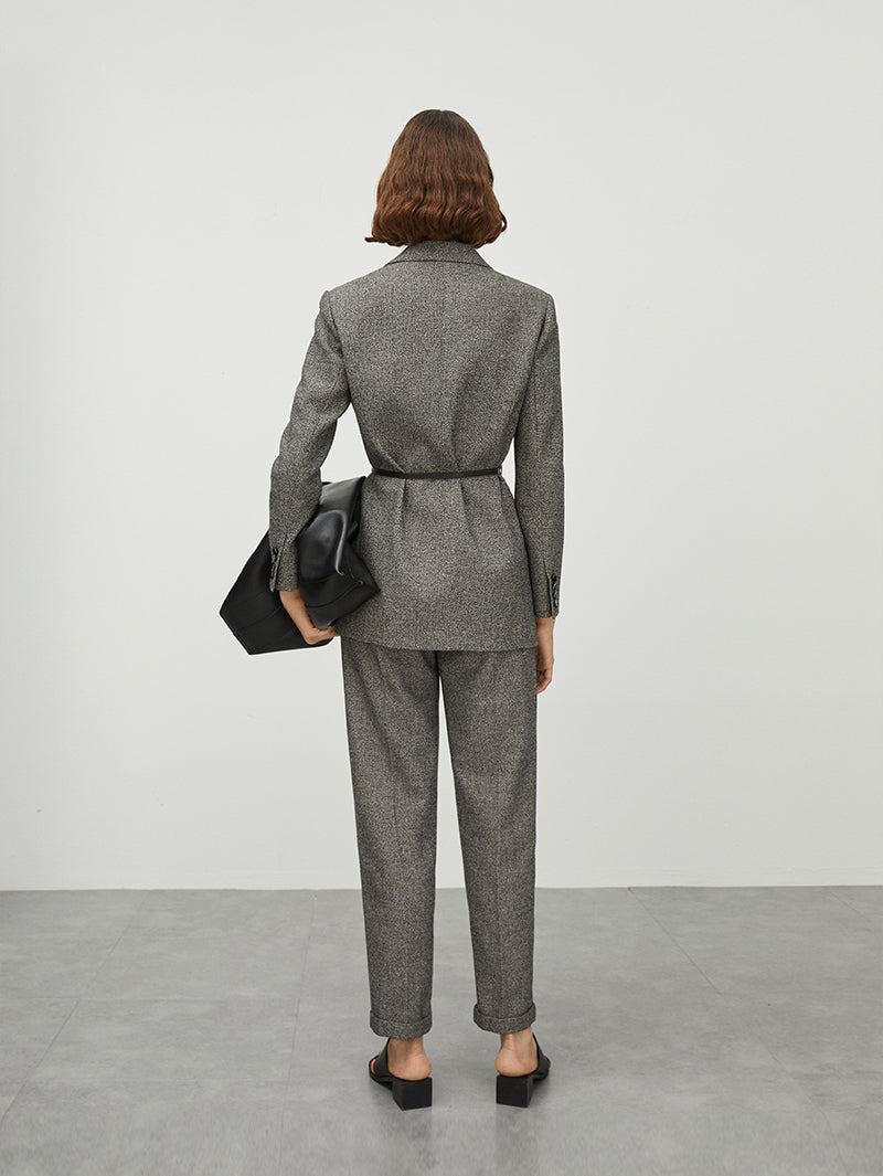 Women's Gray Peak Lapel Single Breasted Blazer
