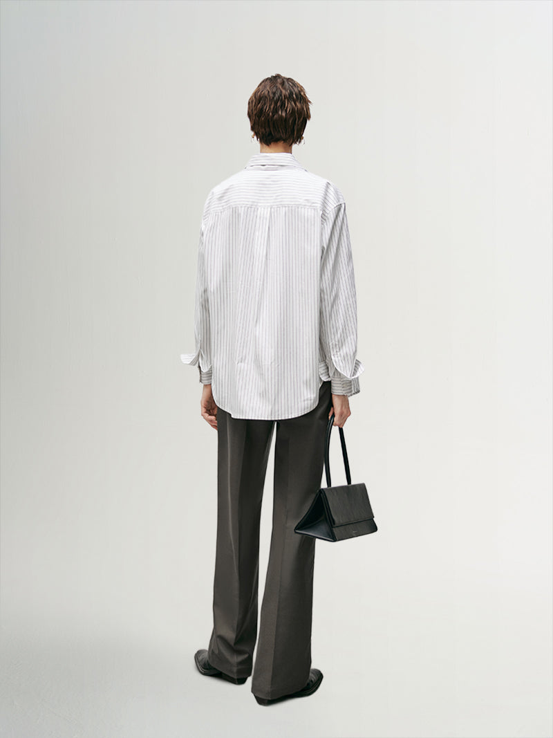 White striped shirt with classic collar and long sleeves with button-down