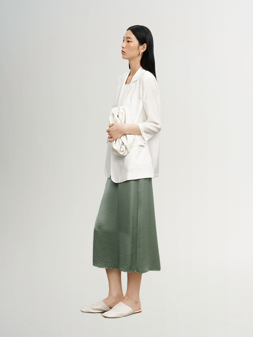 White blazer with special texture, notched lapel collar, double breasted