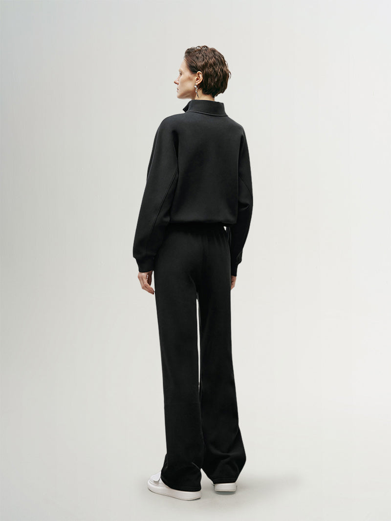 Black straight pants with elasticated waist