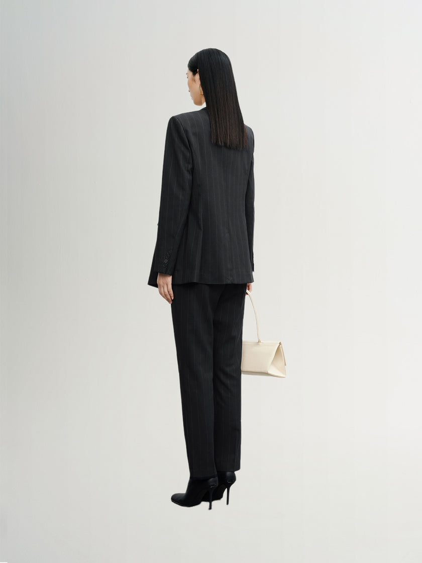Classic black double-breasted collared blazer