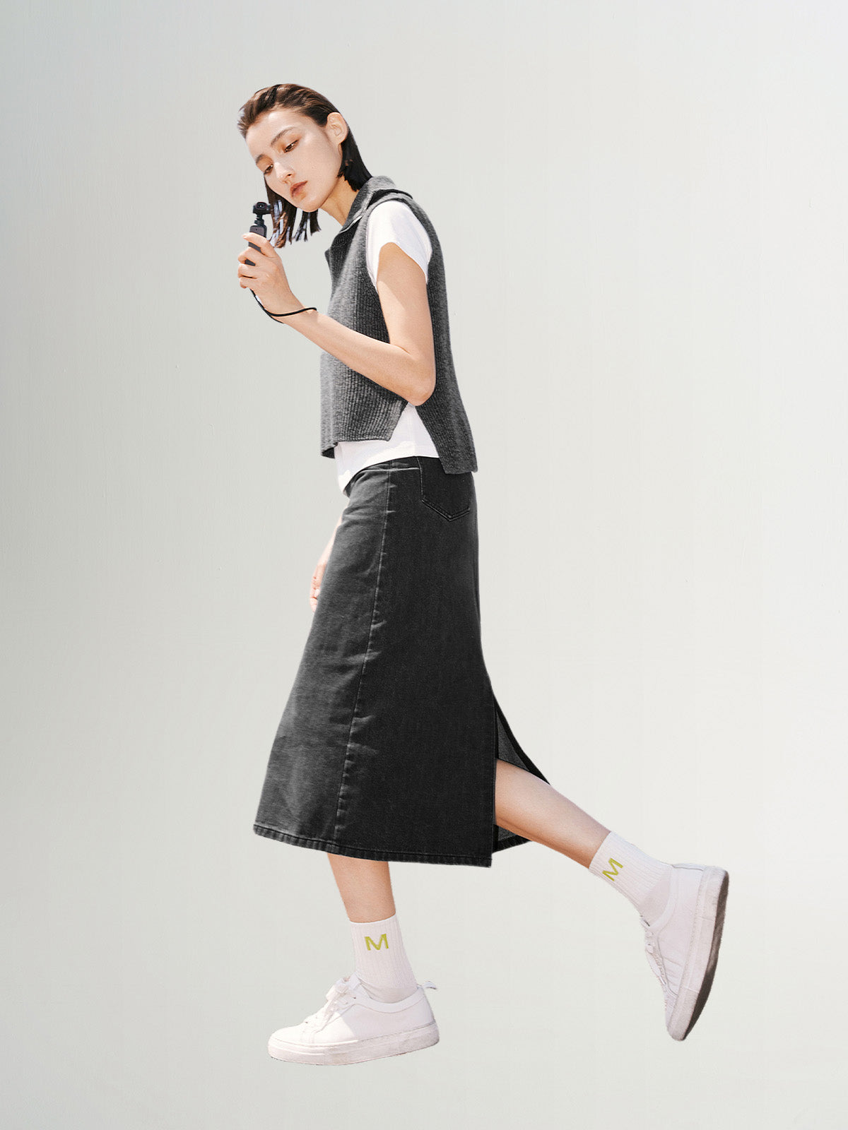 Women's Gray Polo V Neck Sleeveless Sweater Vest Jacket