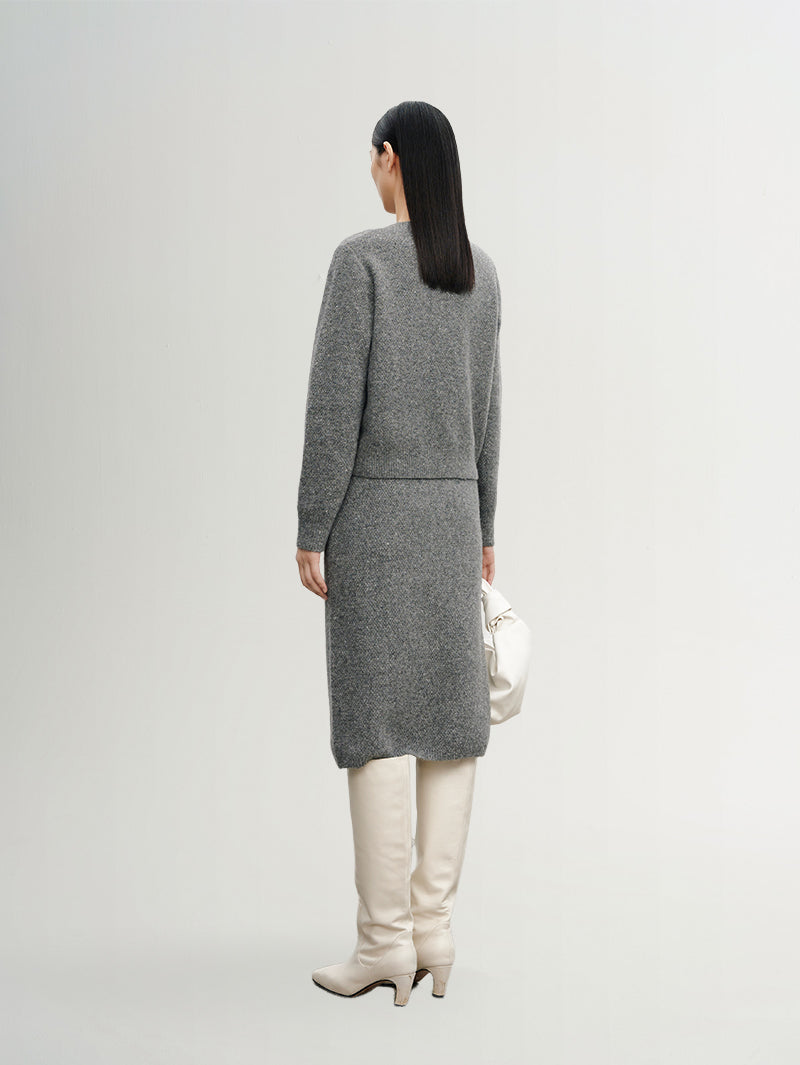 Women's Gray Straight Fit Knit Middle Length Skirt