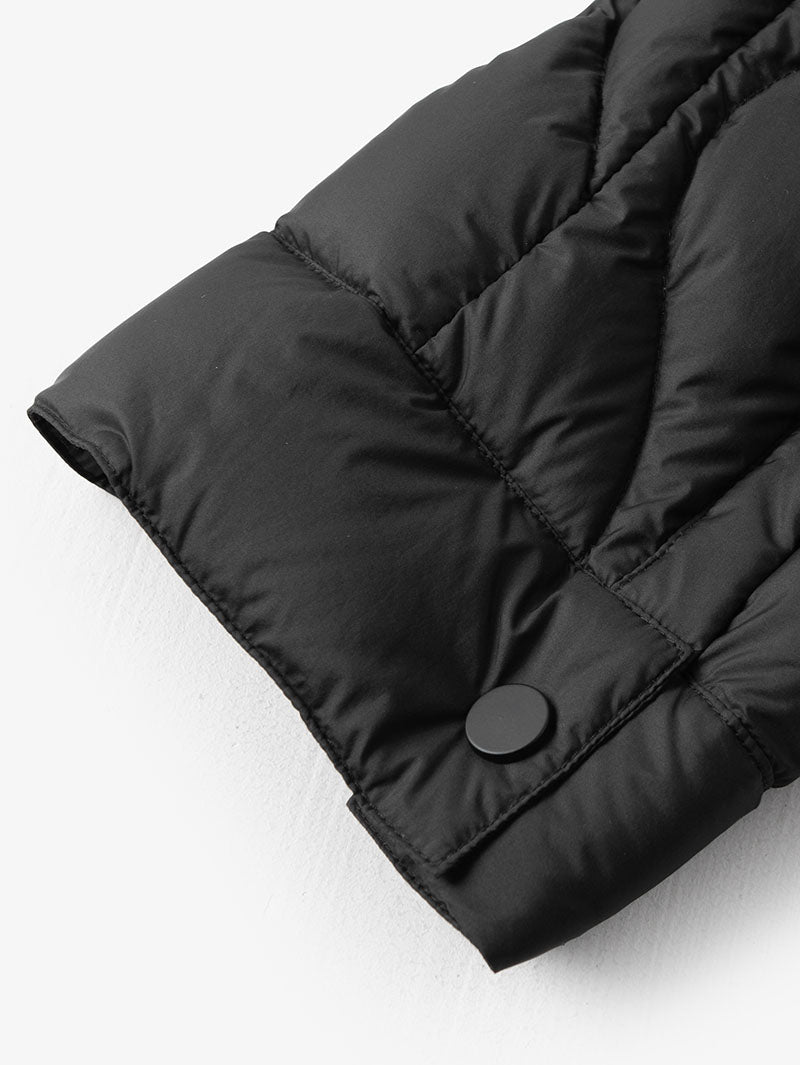 Black quilted hooded jacket with pattern