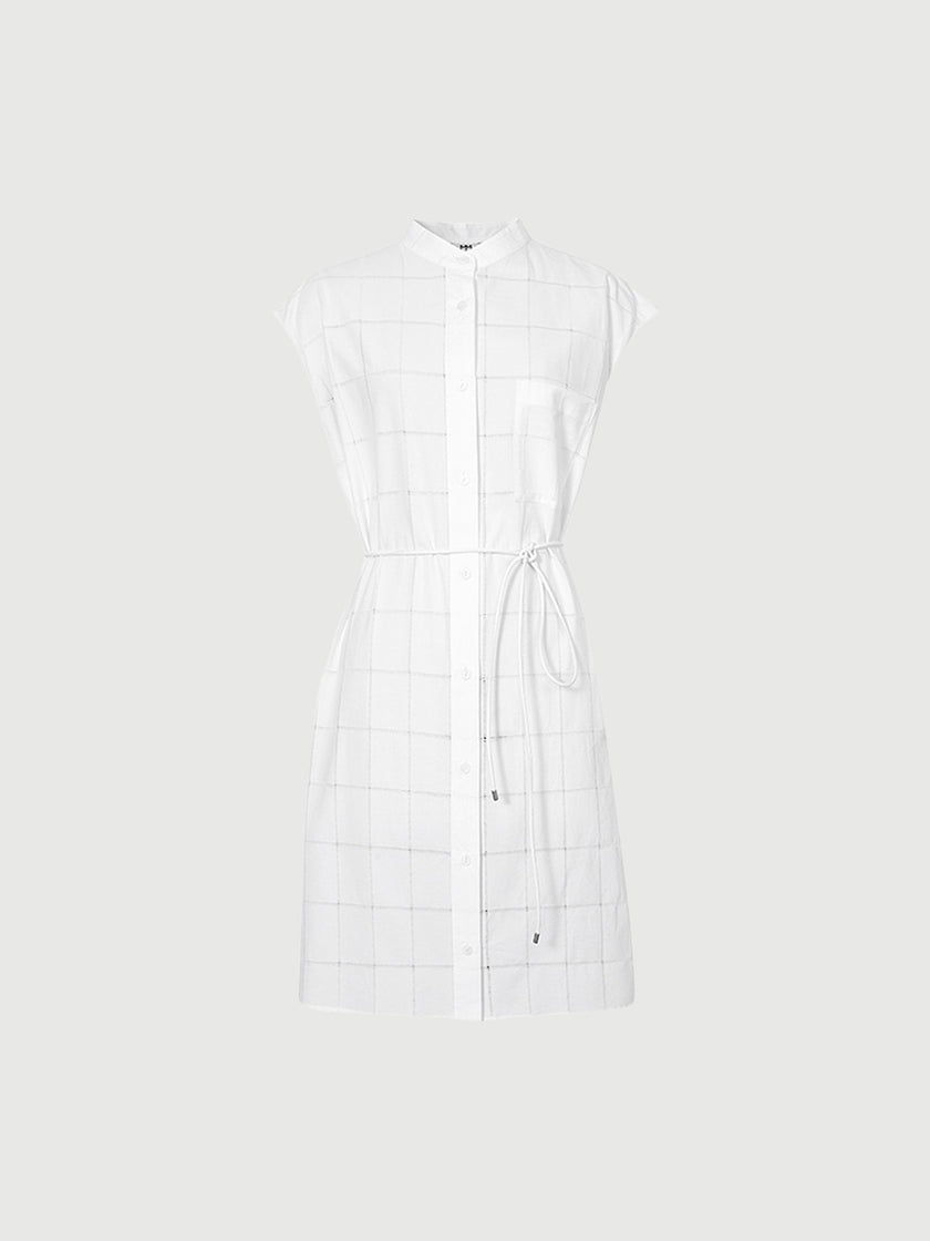 Women's Pure White Stand Collar 100% Cotton within Slip Together Dress