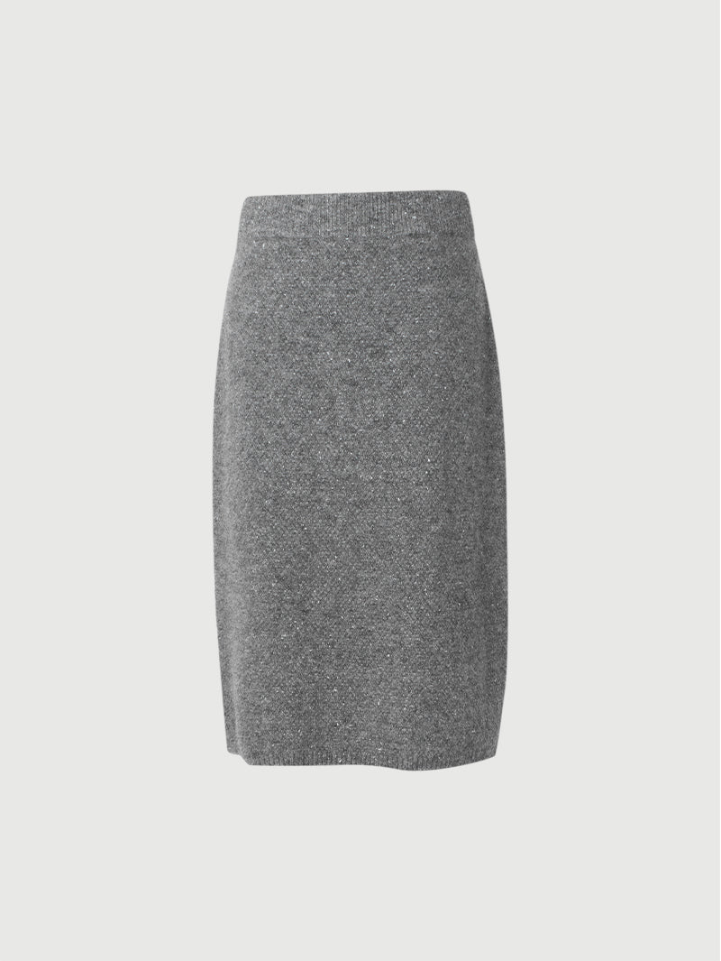 Women's Gray Straight Fit Knit Middle Length Skirt