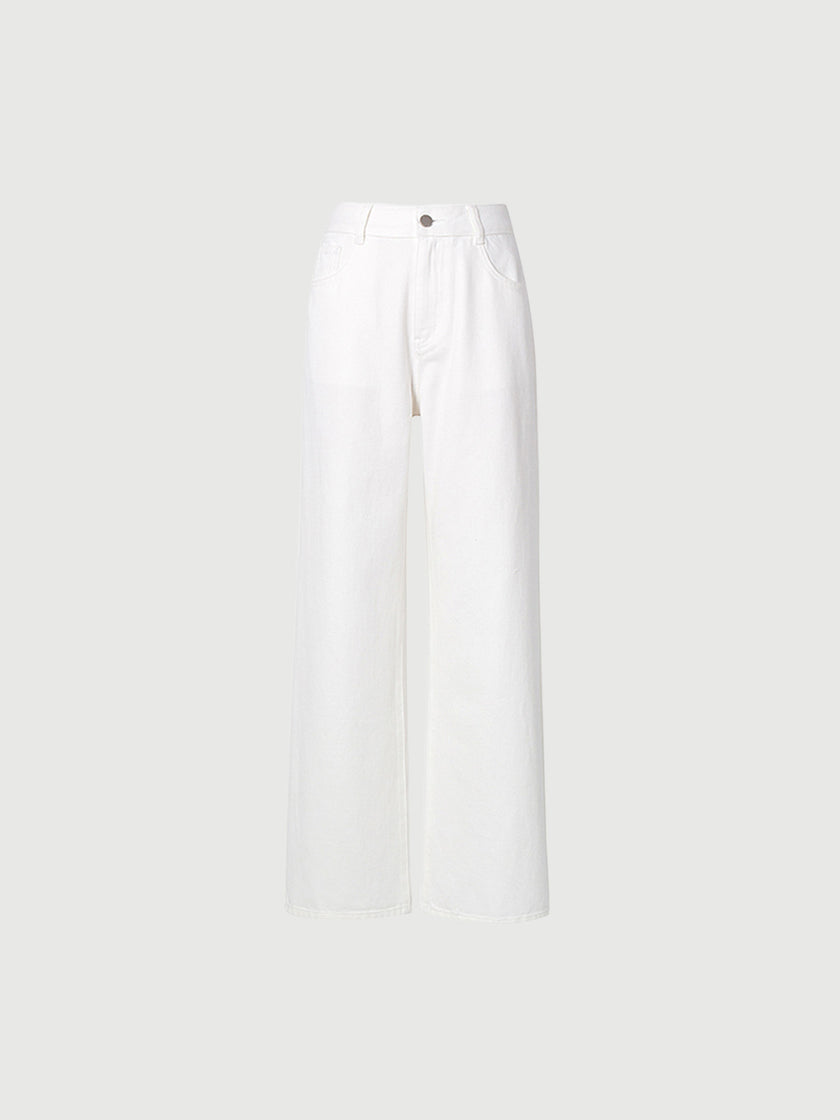 White cotton wide leg denim jeans