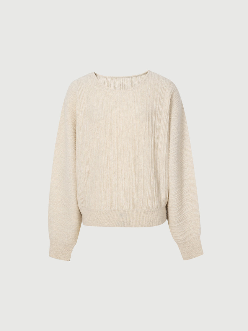Pull en laine beige à col rond